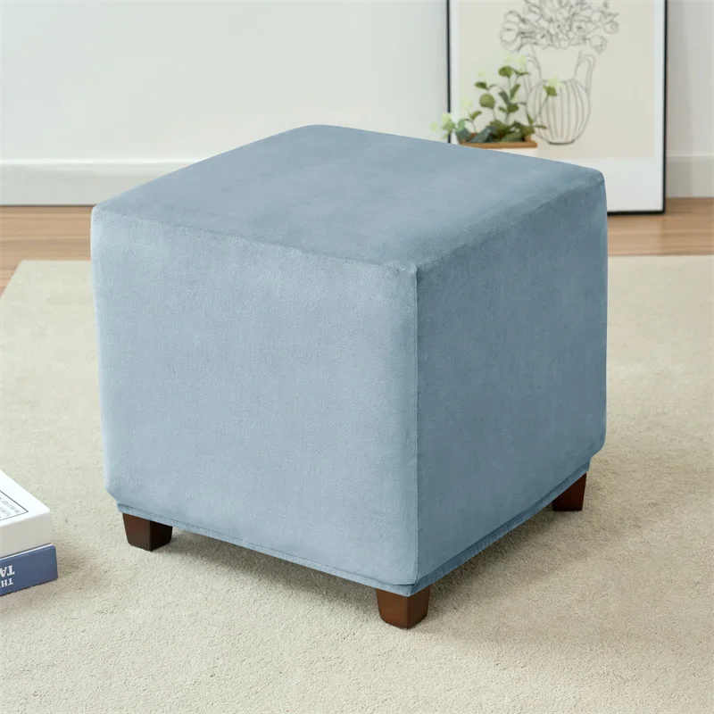 Velvet Elastic Ottoman Cover Square Rectangle Footstool Cover Super Soft All-inclusive Footrest Protector Case for Living Room