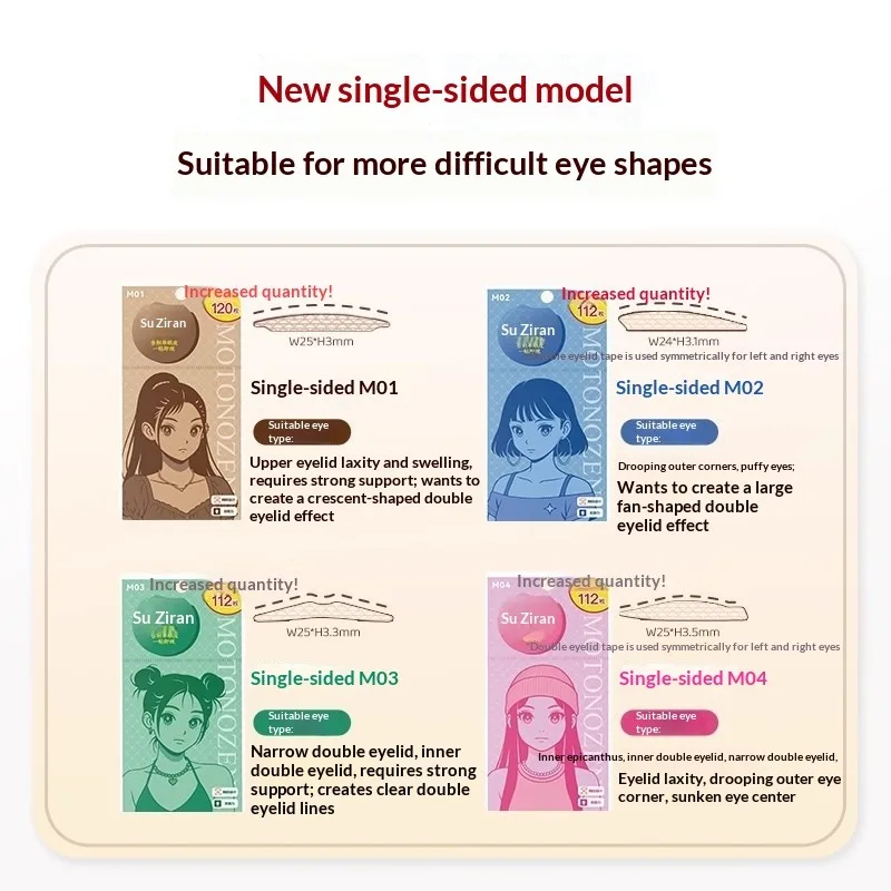 شريط جفن غير مرئي من MOTONOZEN، ملصقات جفن مزدوجة للعيون المنوية/العيون المقلدة، مقاومة للماء والعرق، رقع الجفن #4