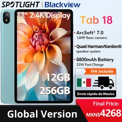 【World Premiere】8GB/12GB 256GB 12‘’ Blackview Tab 18 Tablet 16MP 2.4K FHD+ Display 8800mAh Battery Widevine L1 MTK Helio G99 33W