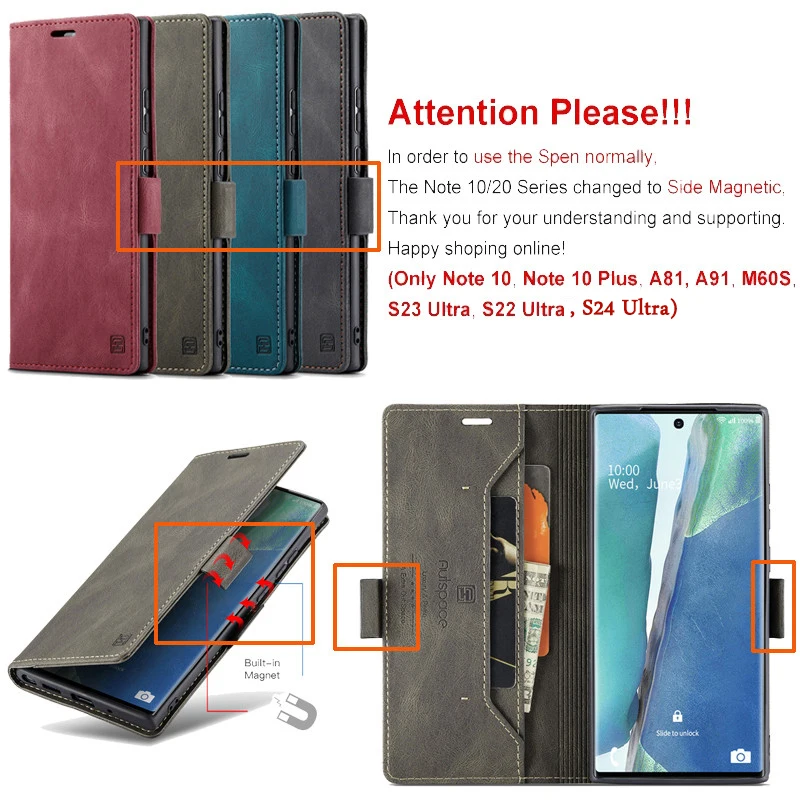 Magnetic Leather Case For Samsung Galaxy S24 S23 S22 S21 Ultra S20 FE S10 Plus Note 20 A15 A54 A34 A24 A14 Wallet Card Cover Bag