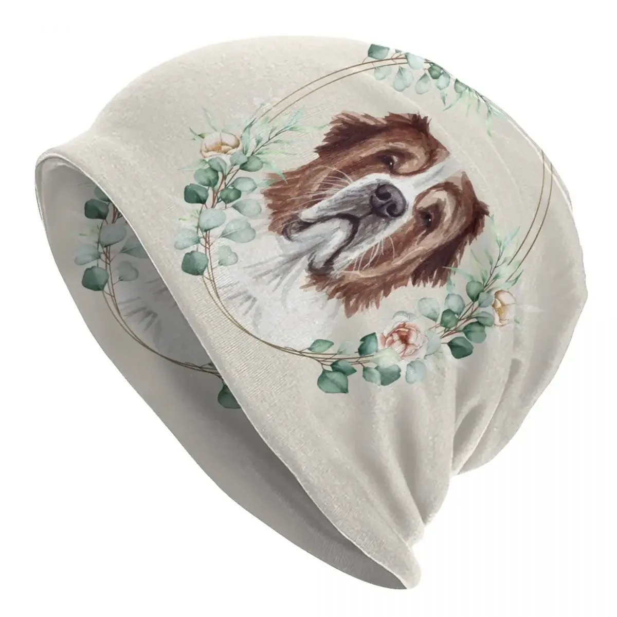 Saint Bernard Dog In Floral Skullies Beanies Caps For Men Women Unisex Fashion Winter Warm Knitted Hat Adult Bonnet Hats