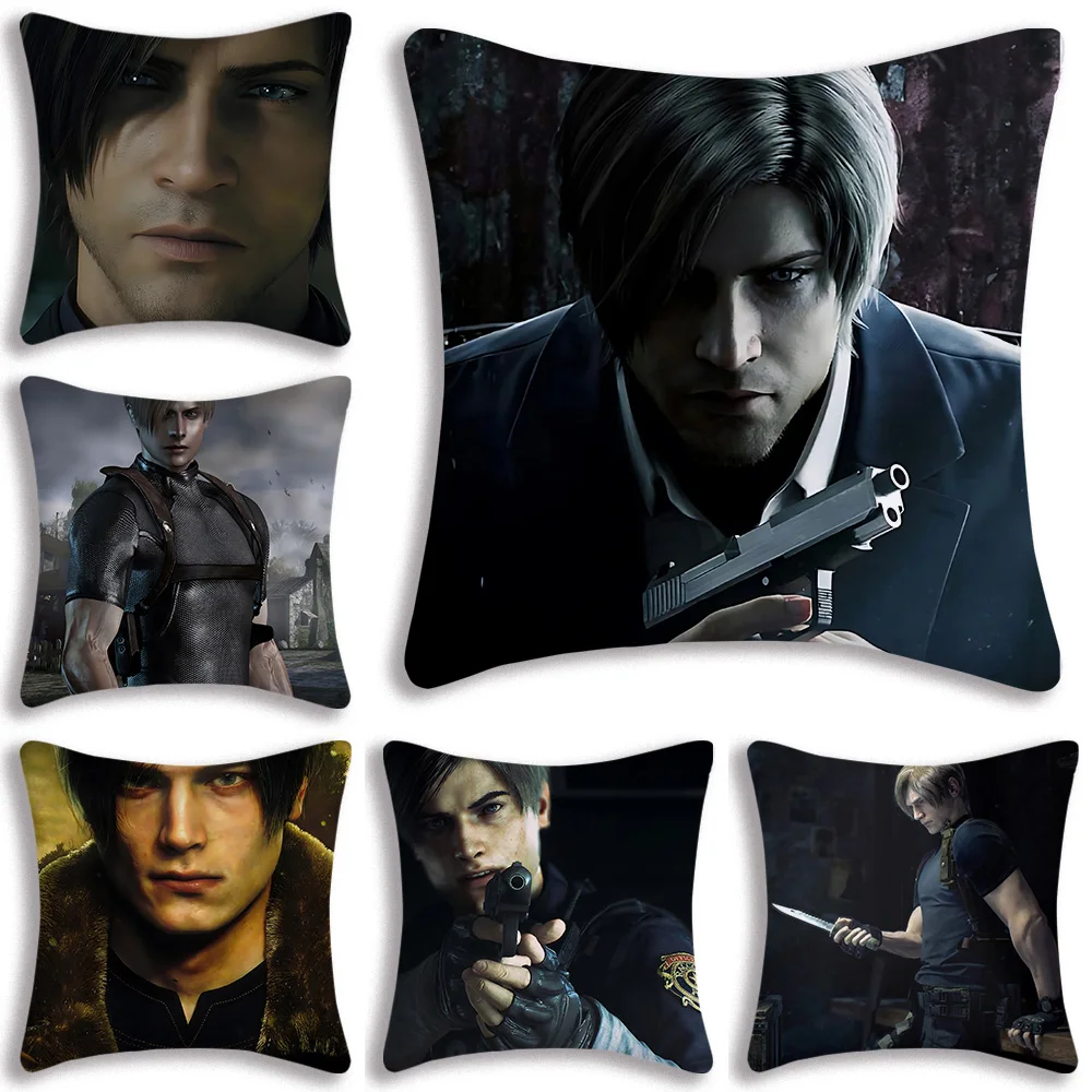 Leon S Kennedy Pillow Covers Cartoon Sofa Decorative Home Double-sided Printing Short Plush Cute Cushion Cover