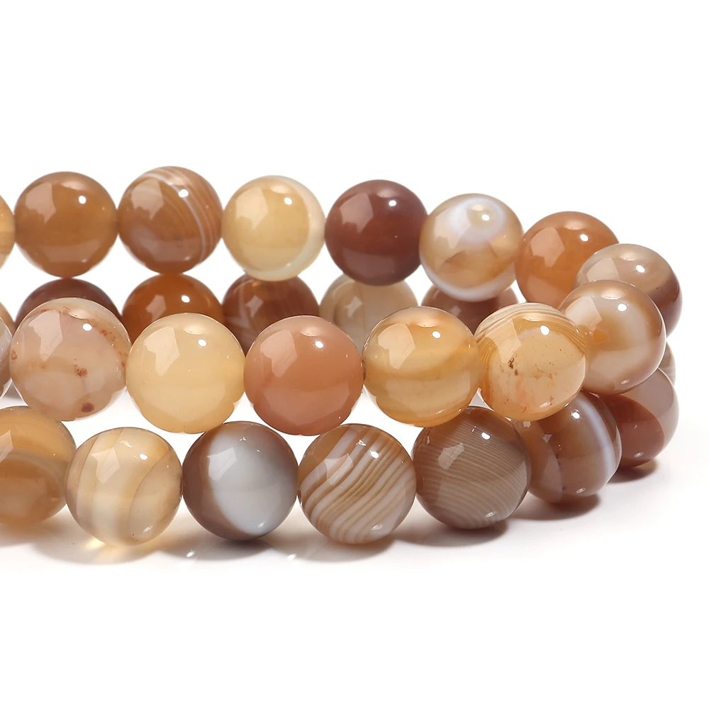 1 سلسلة 4/6/8/10/12 مللي متر بني فاتح مخطط العقيق الخرز الحجر الطبيعي الخرز لصنع المجوهرات سوار ذاتي الصنع قلادة لوازم