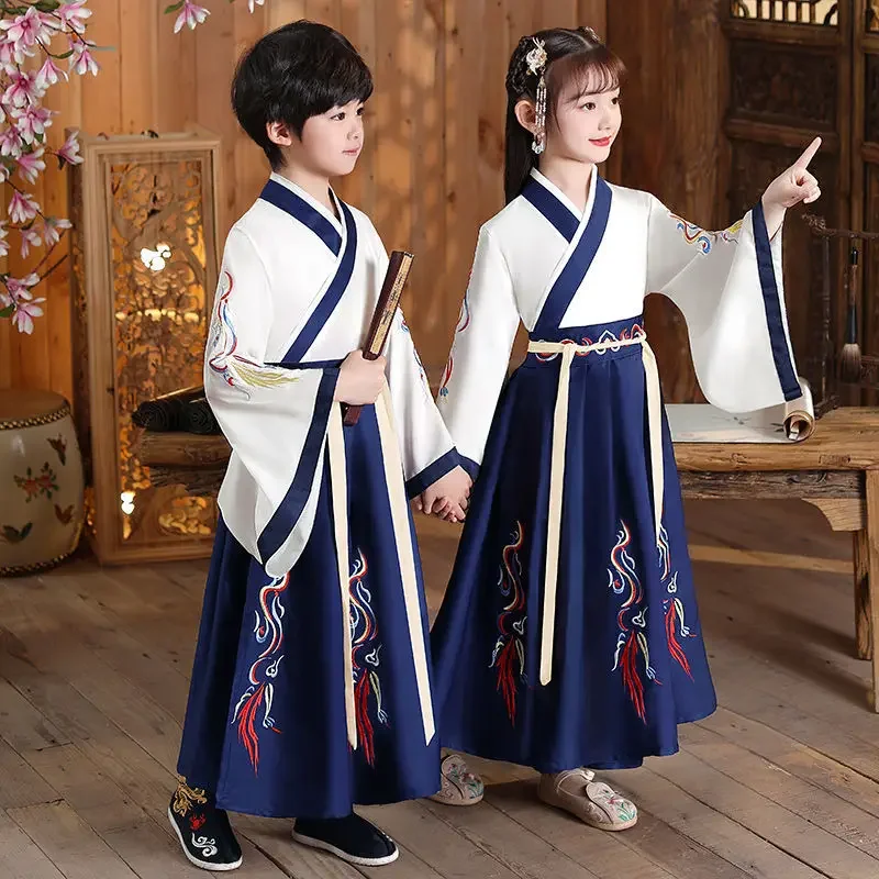 Vêtements chinois traditionnels pour enfants, robe Hanfu pour garçons et filles, costume de cosplay d'Halloween pour enfants, vêtements vintage pour femmes, Tang imbibé