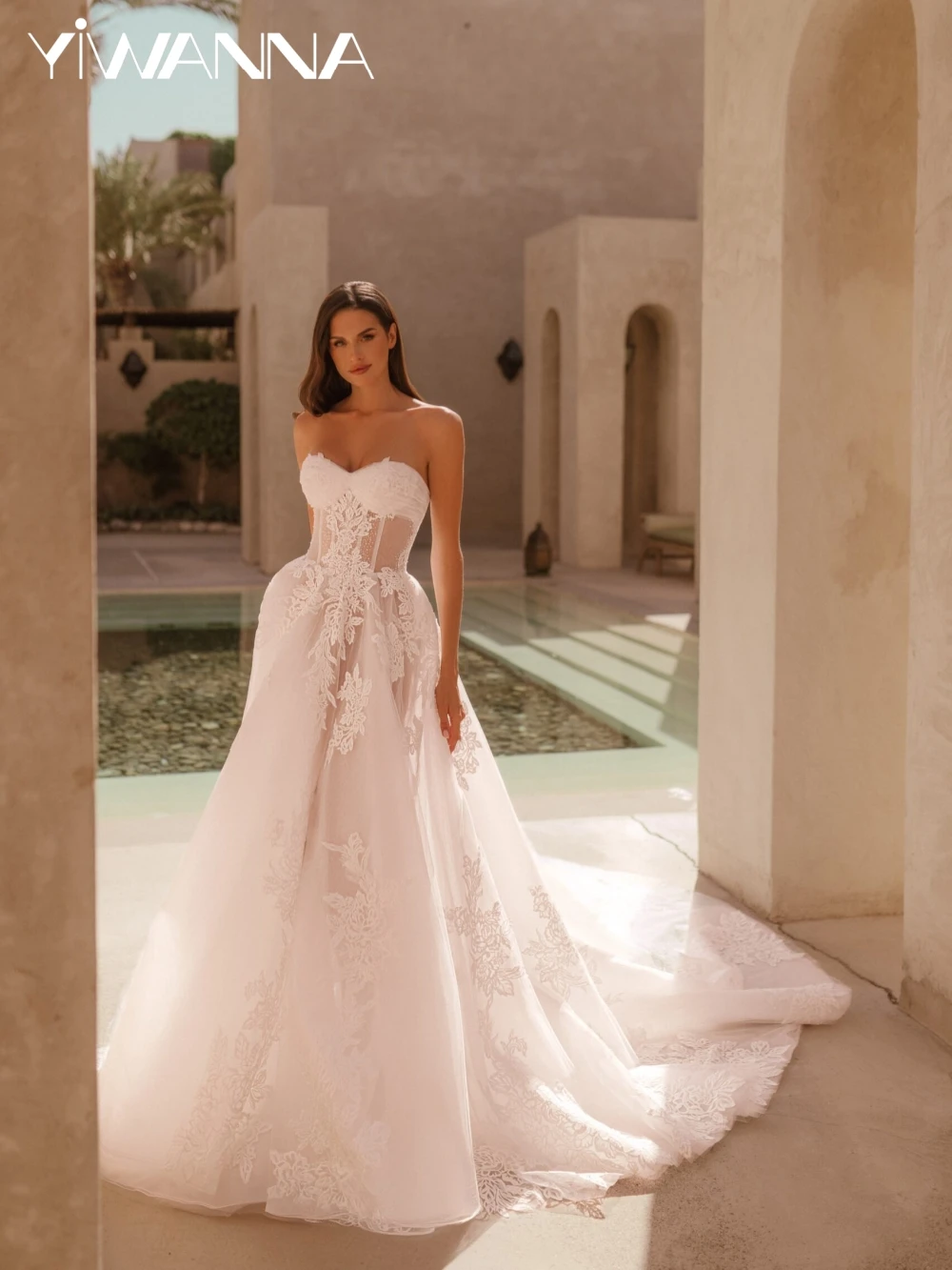 

Charming Beaded Lace Appliques Wedding Dress Romantic Sweetheart Neck Bridal Gown Customized A-line Long Dresses For Bride