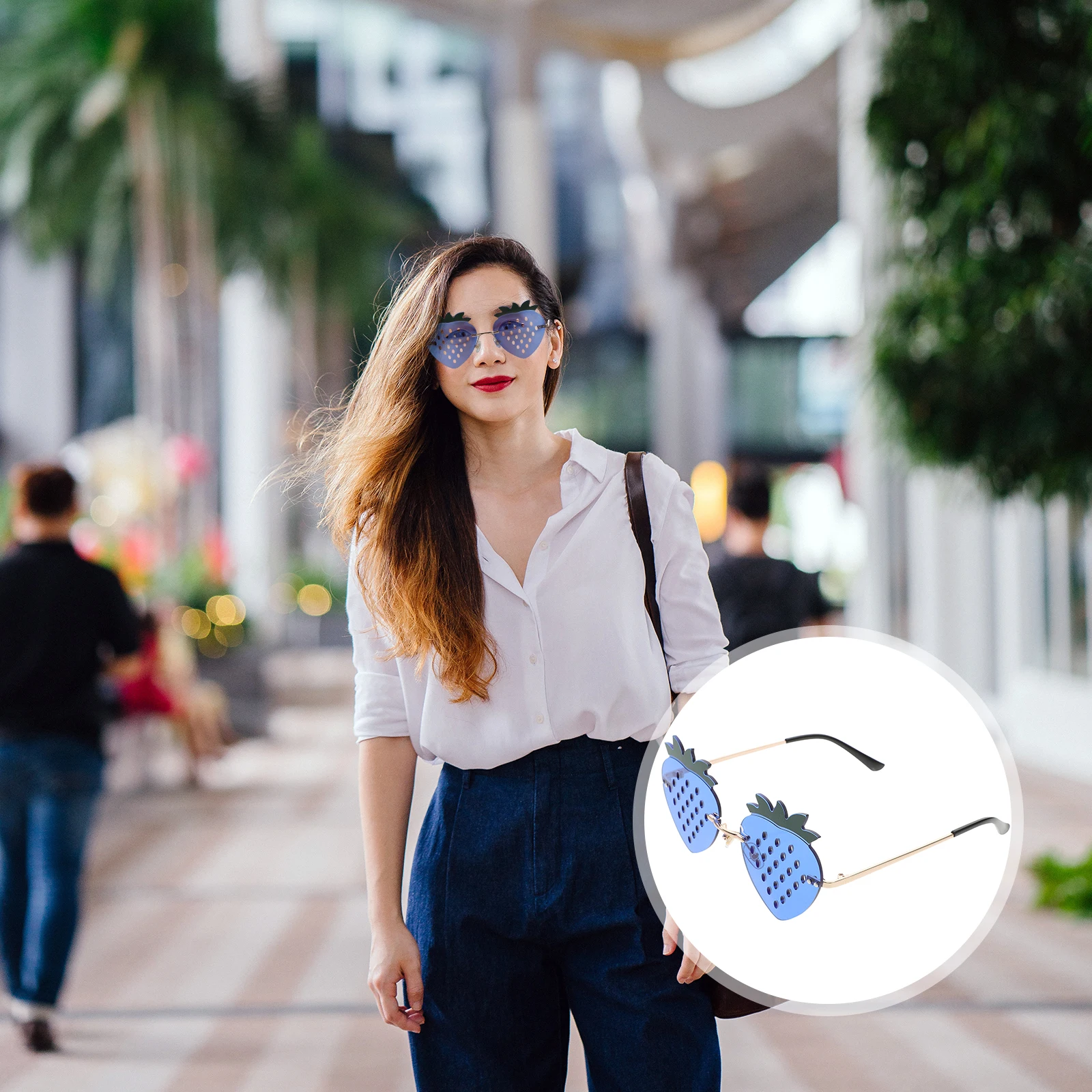สตรอเบอร์รี่ Rimless แว่นตากันแดด Fun Star Frameless อินเทรนด์ตลก Photo Props Beach Party อุปกรณ์เสริม Cool แฟชั่นสไตล์ฤดูร้อน
