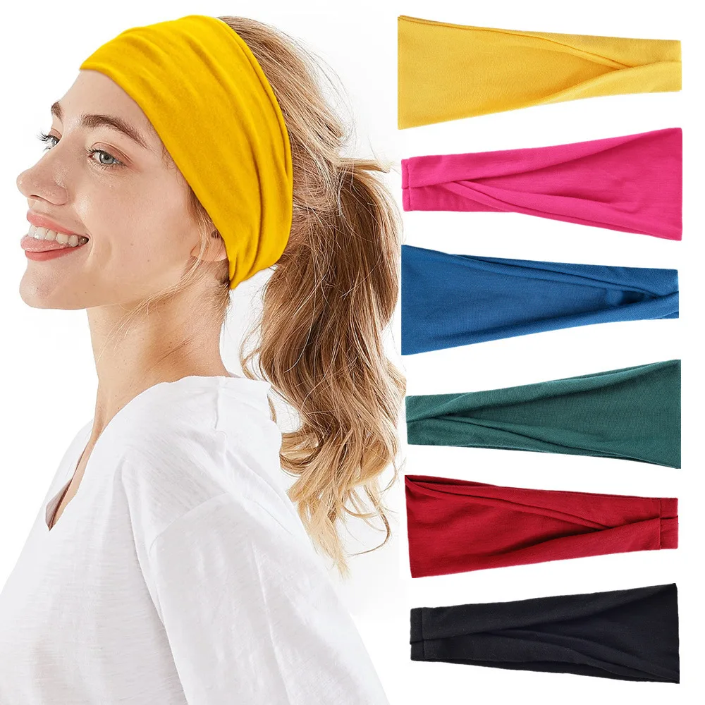 

New European and American solid color sports yoga headband, sweat-absorbing belt, men's and women's running fitness headband