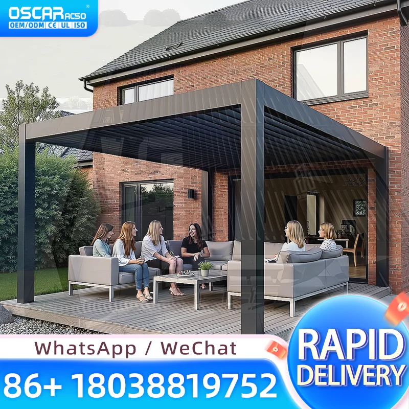 Weatherproof Aluminum Outdoor Patio Pergola with Adjustable Louvered Roof Motorized Garden Gazebo Backyard Deck USA Europe Smart