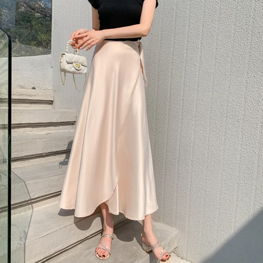 

Spring Summer One-piece Adjustable Waist Long Skirt For Women Lace up Irregular Wrap Skirts Korean Office Lady Elegant Faldas