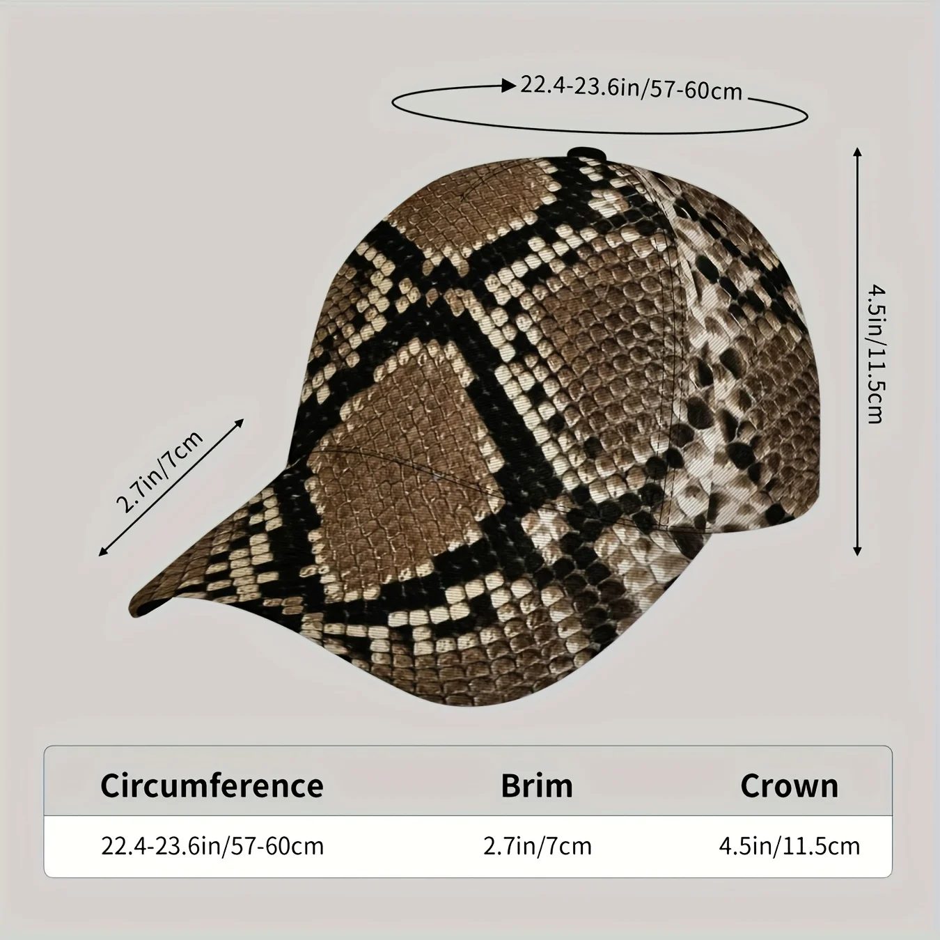 A Men'S Baseball Cap, Lightweight Sun Hat - Trendy Snake Print Baseball Cap with Adjustable Buckle Design, Perfect for Beach Out