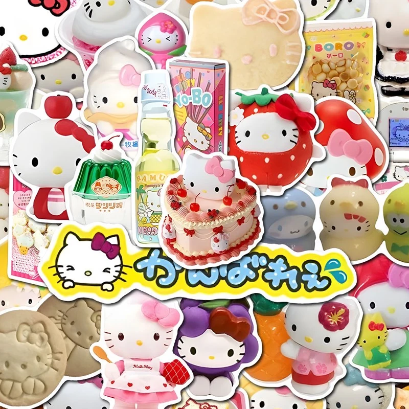 50PC Kawaii Hello Kitty Sticker Cartoon Suitable for Phone Guitar Sticker Aesthetic Charm Room Wall DIY Decoration Birthday Gift