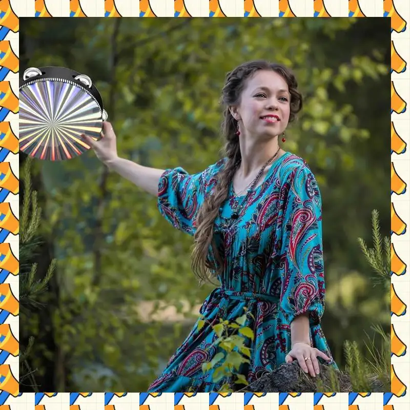 

ABYB Двухрядные бубны Двойной сияющий бубен Деревянный ручной бубен-барабан