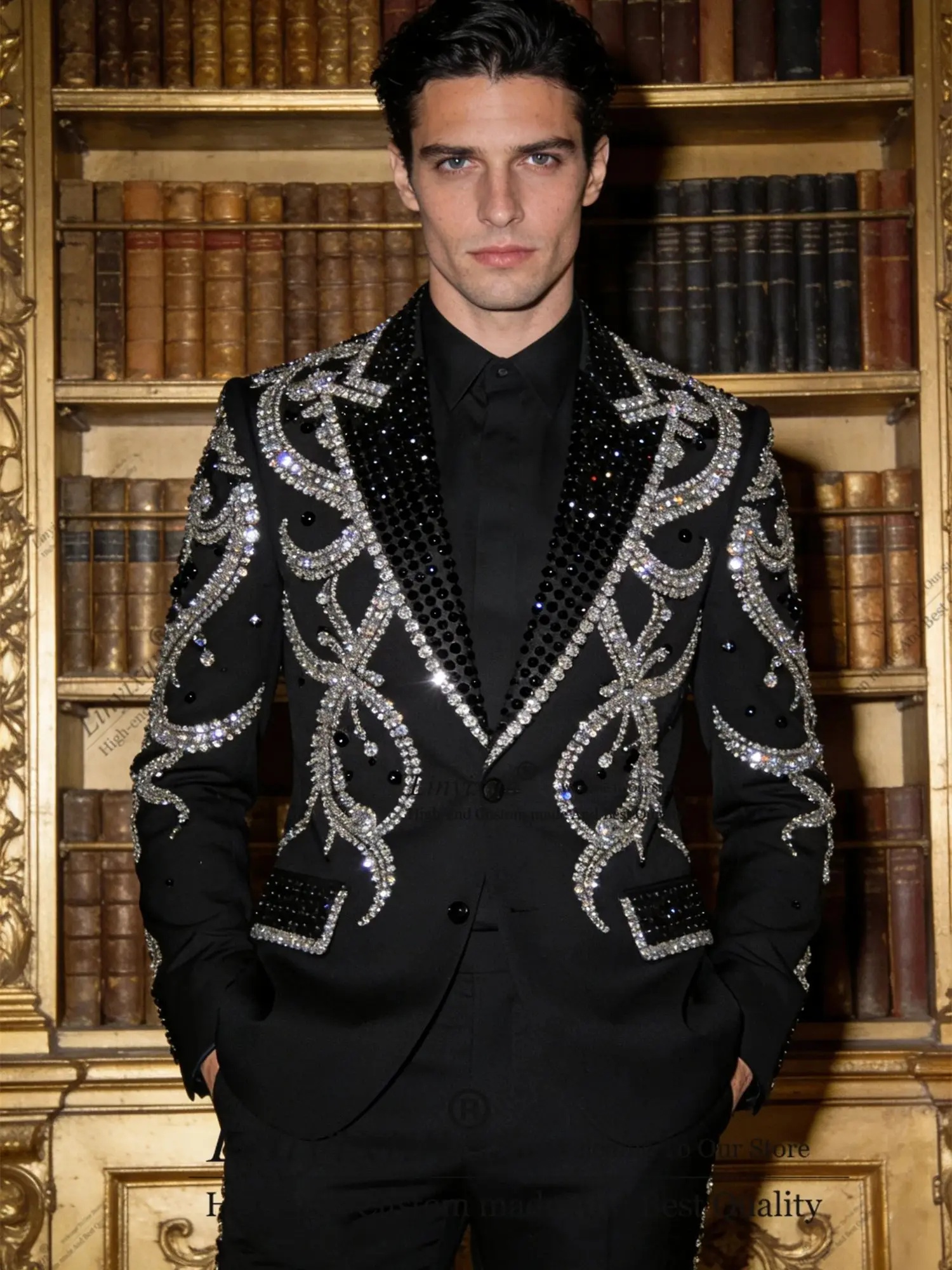 

Роскошный дизайн, тонкие мужские костюмы, индивидуальные стразы, расшитые бисером свадебные смокинги, облегающие Ropa hombre, мужские пиджаки из двух предметов для жениха