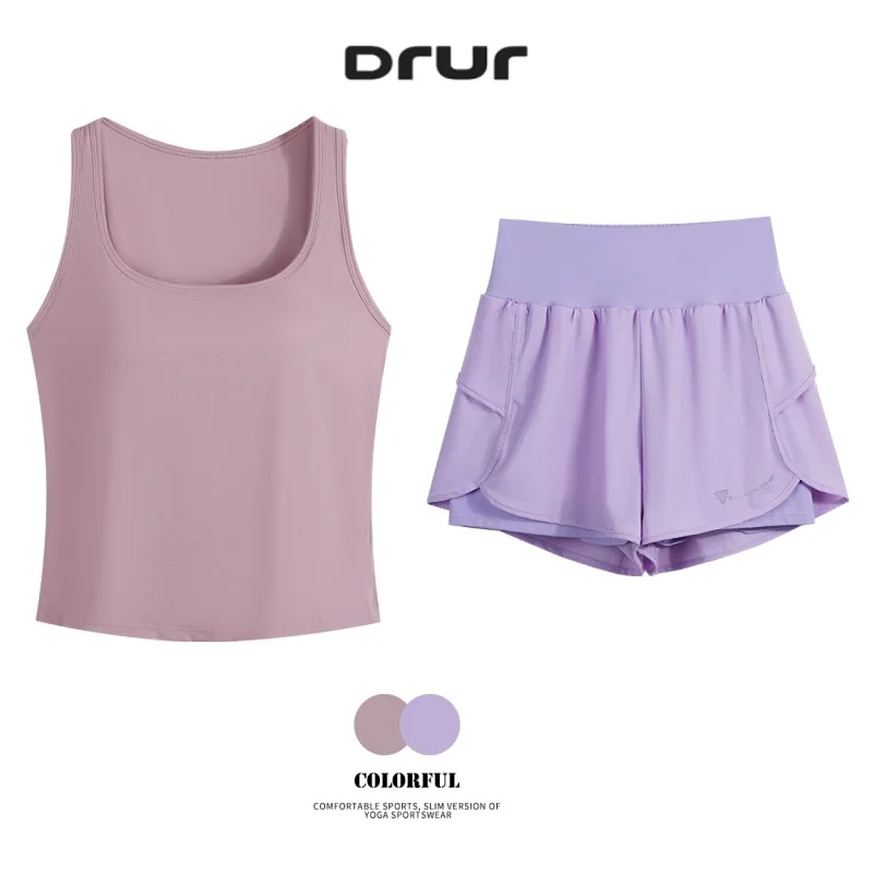 DRUR-Conjunto de Yoga de 2 piezas para mujer, Top corto de entrenamiento de verano, pantalones cortos de cintura elástica, conjunto deportivo, chándal de gimnasio ligero de secado rápido, 2 uds.