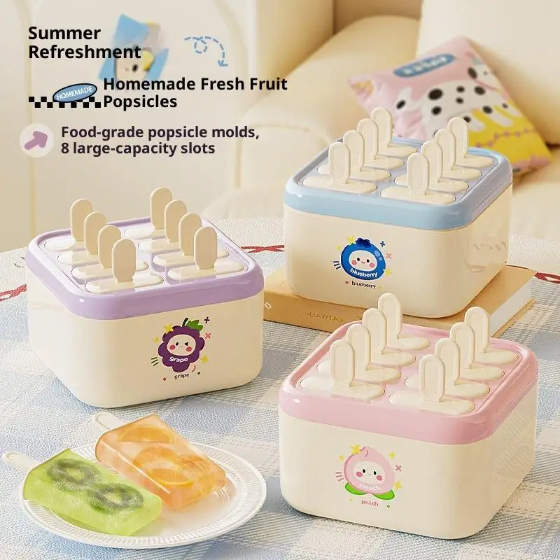 ~Food Grade Popsicle Molds 8 Large Cavities Cute Cartoon Prints For Homemade Summer Ice Pops Daily Use