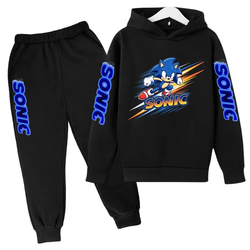 Children's Fall Winter Hooded Sweatshirts Men's Women's Styles Ages3-12cartoon Anime Cat Clothing Long-sleeved Shirt+pants Set