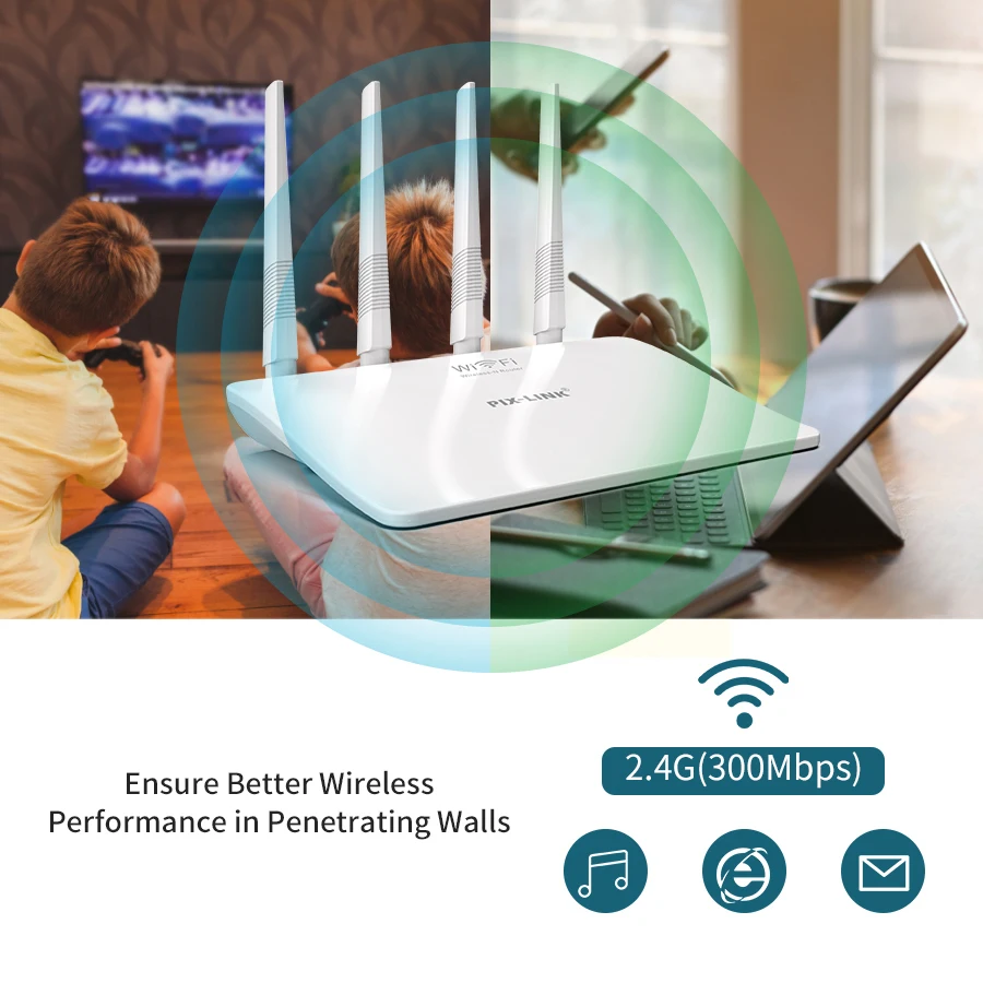 PIXLINK WR21Q WIFI Router Range Repeater 802.11 B /g/n 2.4G 300Mbps 4 Antennas Routers Repeator