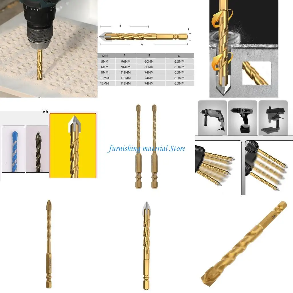 

Y5GD Tile Drill Bits Brick Drill Bit Set for Tile Glass Plastic Stone Ceramic Concrete Drill Bit 5/6/8/10/12mm