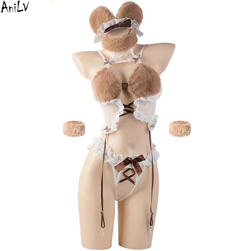 

AniLV Kawaii девушка милый медведь униформа сексуальное женское белье женские плюшевые трусы искушение пижамы наряды эротические костюмы