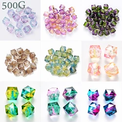 500g Acrylic Beads Geometry Polygon Two Tone Transparent Spray Painted Loose Beads for DIY Jewelry Making Suppies