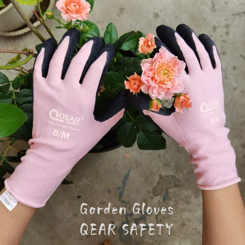 Gants de travail de jardinage roses pour femmes, latex, caoutchouc, enduit de l'hypothèse, sale, petite plante, épine, dextérité, conversion, préhension