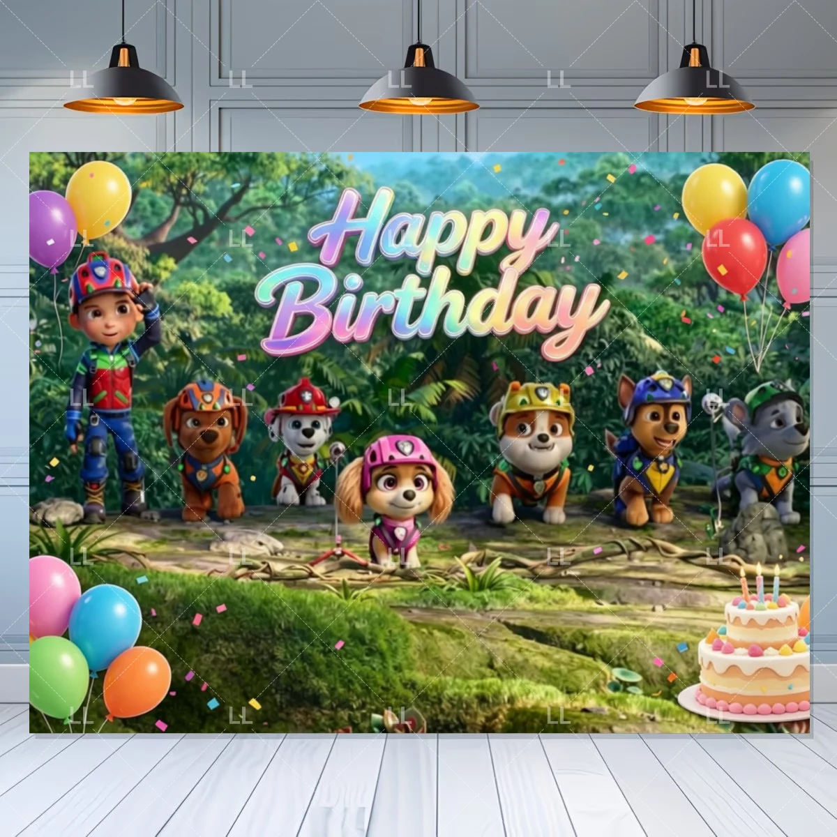Paw Patrol Brave Dinosaur Island Themen-Hintergrund für Kindergeburtstag, Dekoration für Kindergeburtstag, niedlicher Welpenhund, Fotohintergrund für Kinder, Babyparty