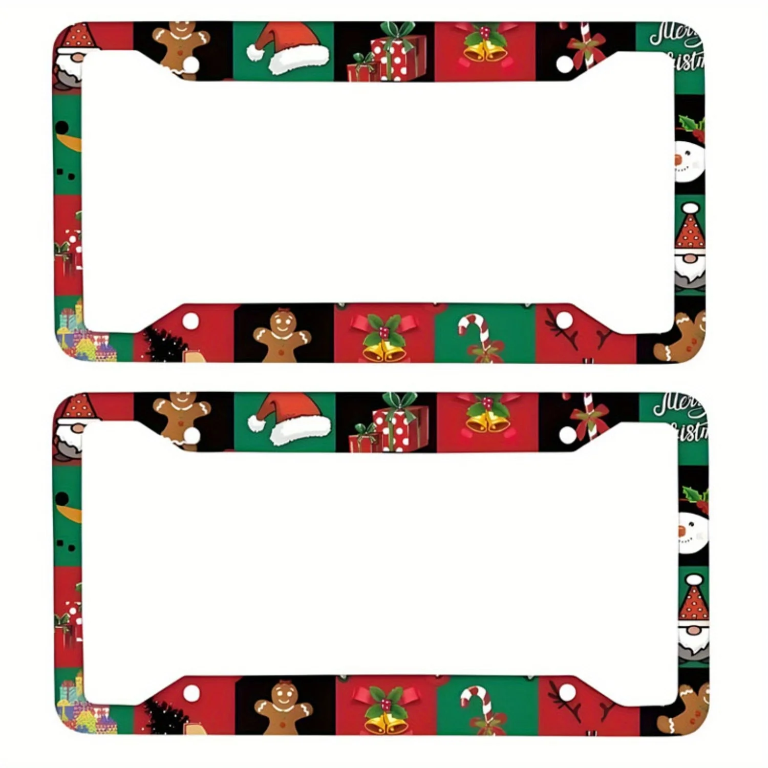 1pc Aluminum 2pcs Holiday Christmas Theme License Plate Frame Weather-Resistant Car Plate Holder for Standard US