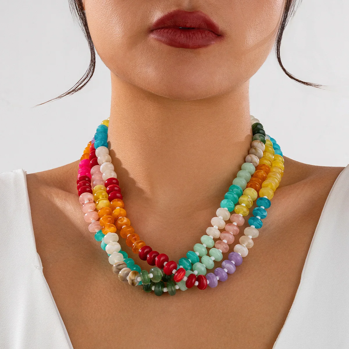 Necklace Acrylic Beads Dopamine Fashion Necklaces 2025 Statement Accessories Women Collar Mujer Grande Rainbow Collarbone