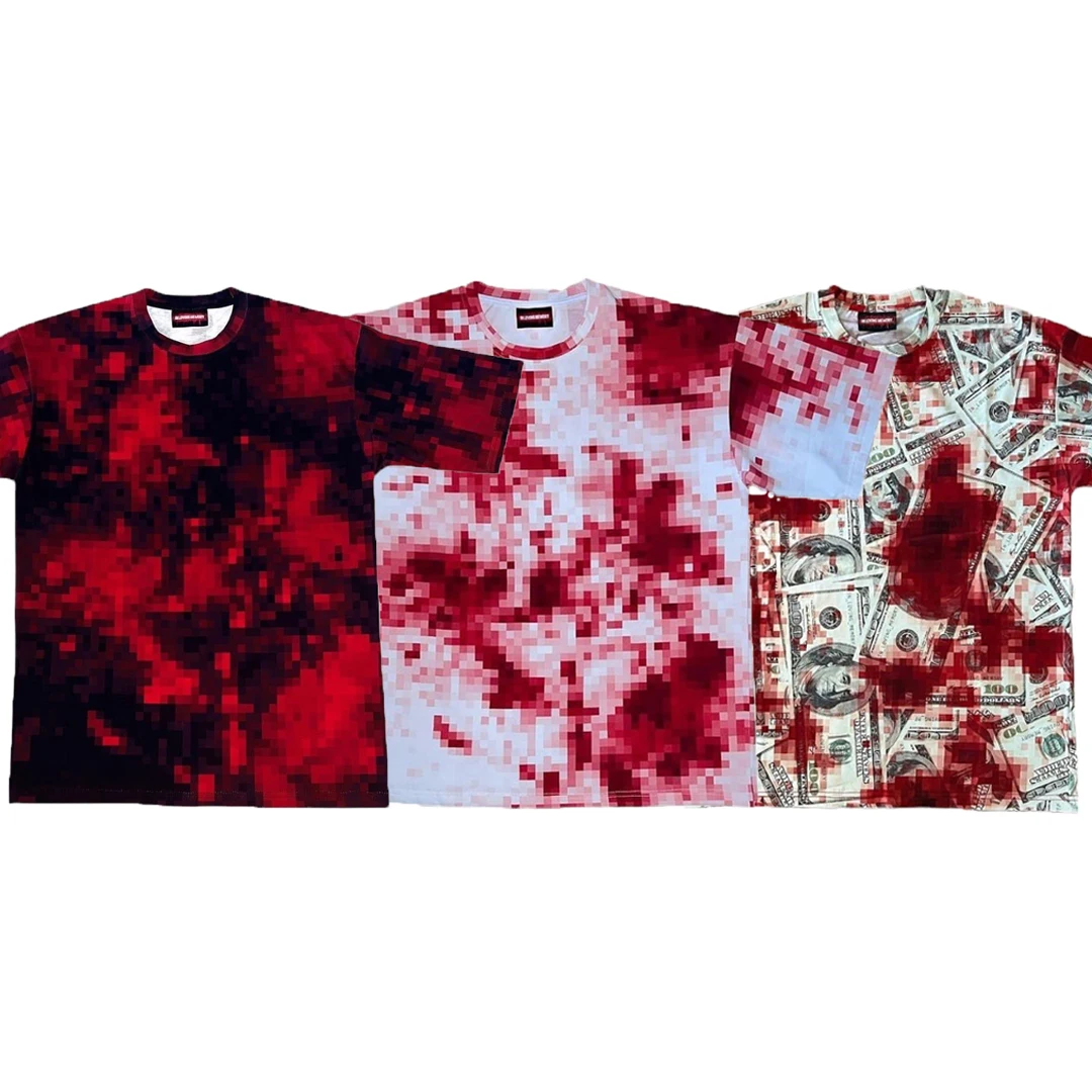 New Y2K Gothic Harajuku Mosaic Blood Print T-shirt Men Loose Street Style Short-sleeved Hip-hop Trend Brand T-shirt