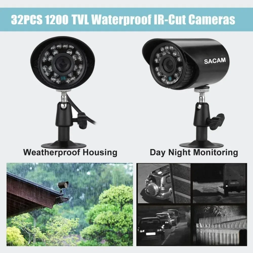 Outdoor 32pcs Analog Home Security CCTV Camera Outdoor AHD HD 1080P DVR System With Night Vision 32ch HD 1080P Security Camera
