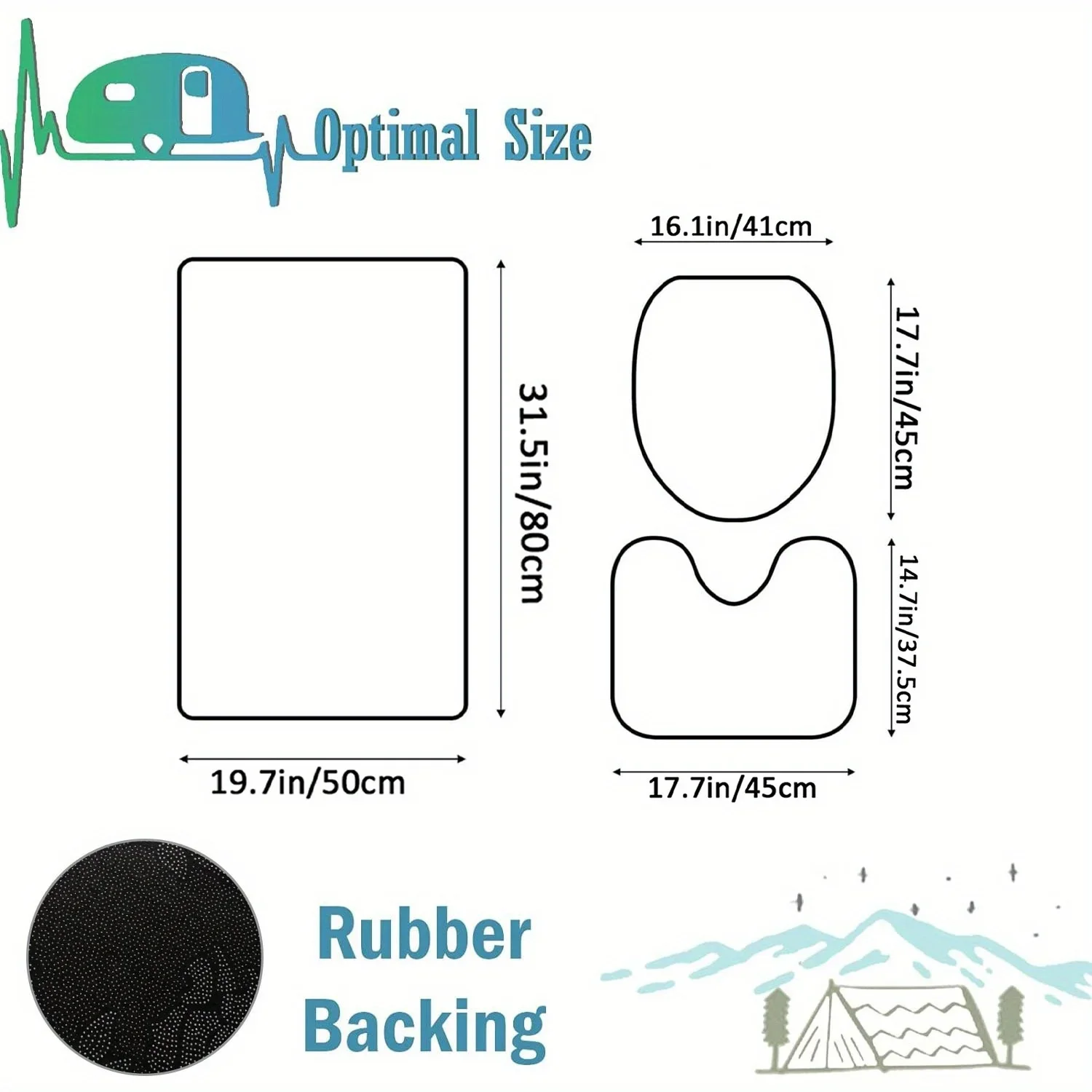 مجموعة سجادة أرضية الحمام RV مكونة من 3 قطع، سجادة كفاف على شكل زهرة اليعسوب على شكل حرف U، غطاء مقعد المرحاض، حمام مضاد للانزلاق