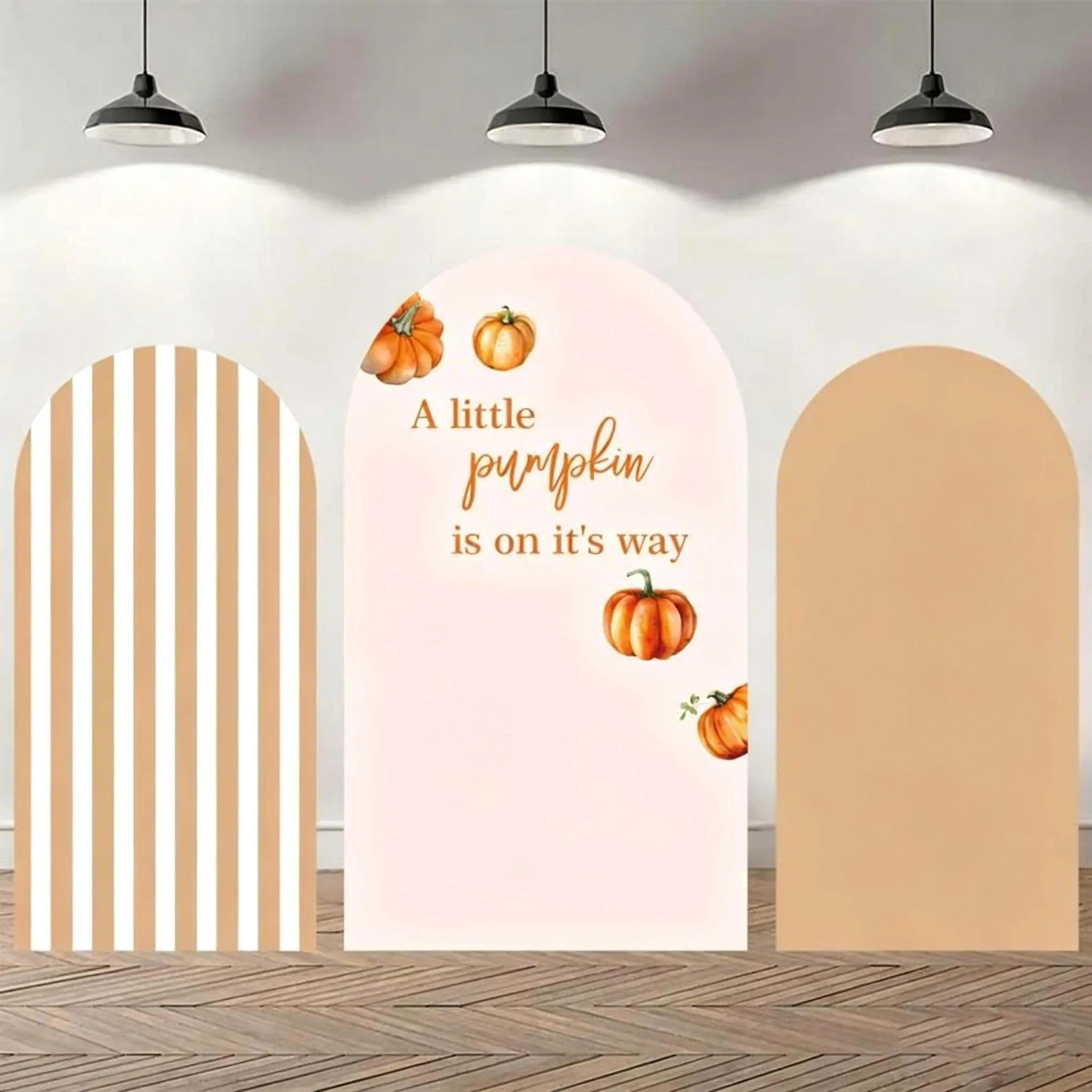 Custom 2-Side Pumpkin Baby Shower Arch Backdrop Covers Orange and White Stripes Birthday Party Decoration Photography