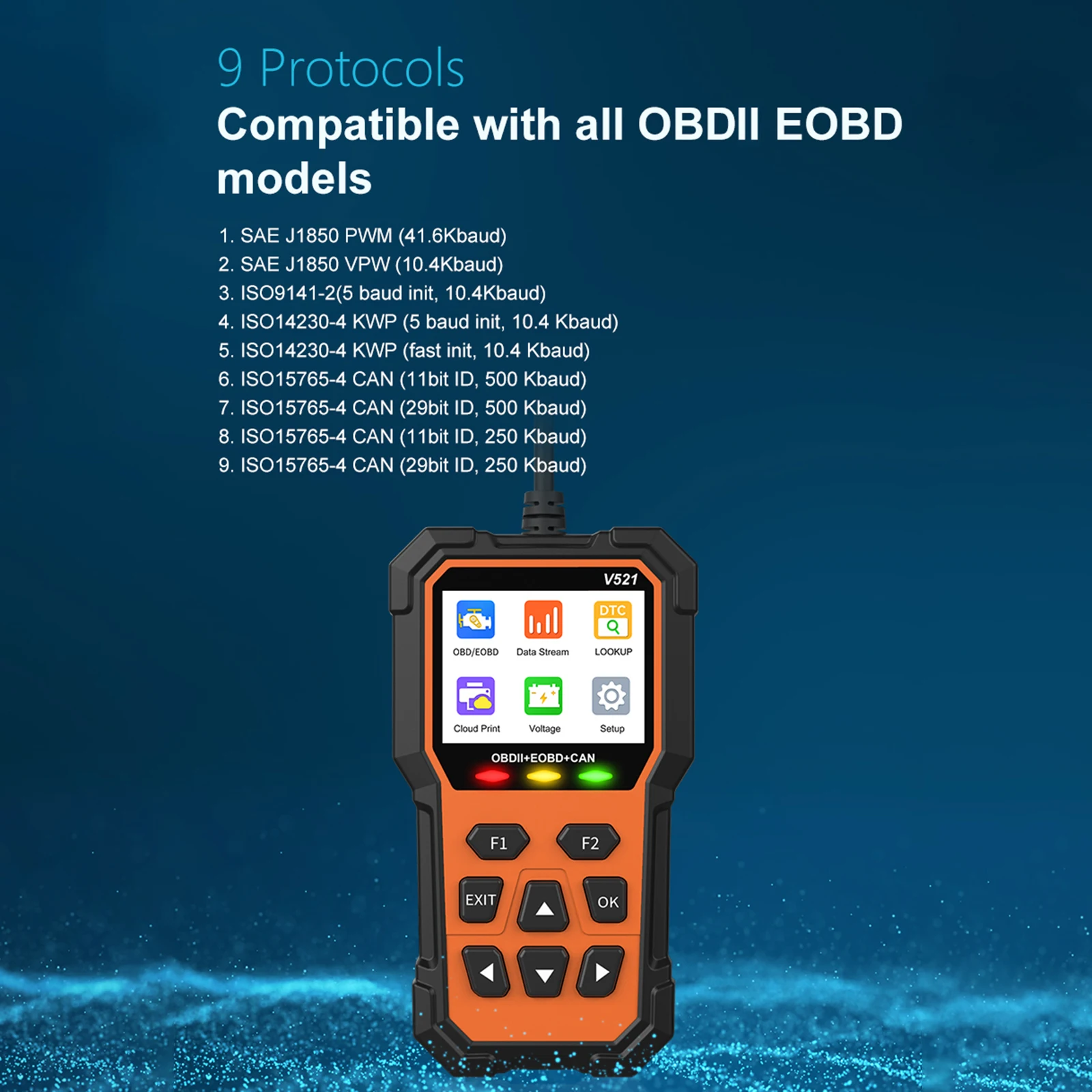 V521 Universal OBDII Scanner Professional Car Code Reader Data Print OBDII/EOBD/CAN Scan Tool Mode 6/ 8 for All OBDII Vehicles