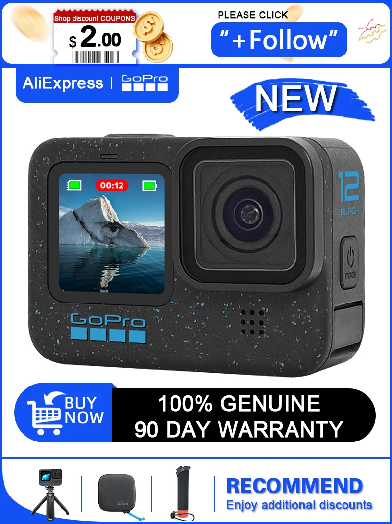 GoPro HERO12 Black 100% Original Action Camera 5.3K60/4K120/2.7K240 Video, 27MP Photos Vlog go pro Mini Camera