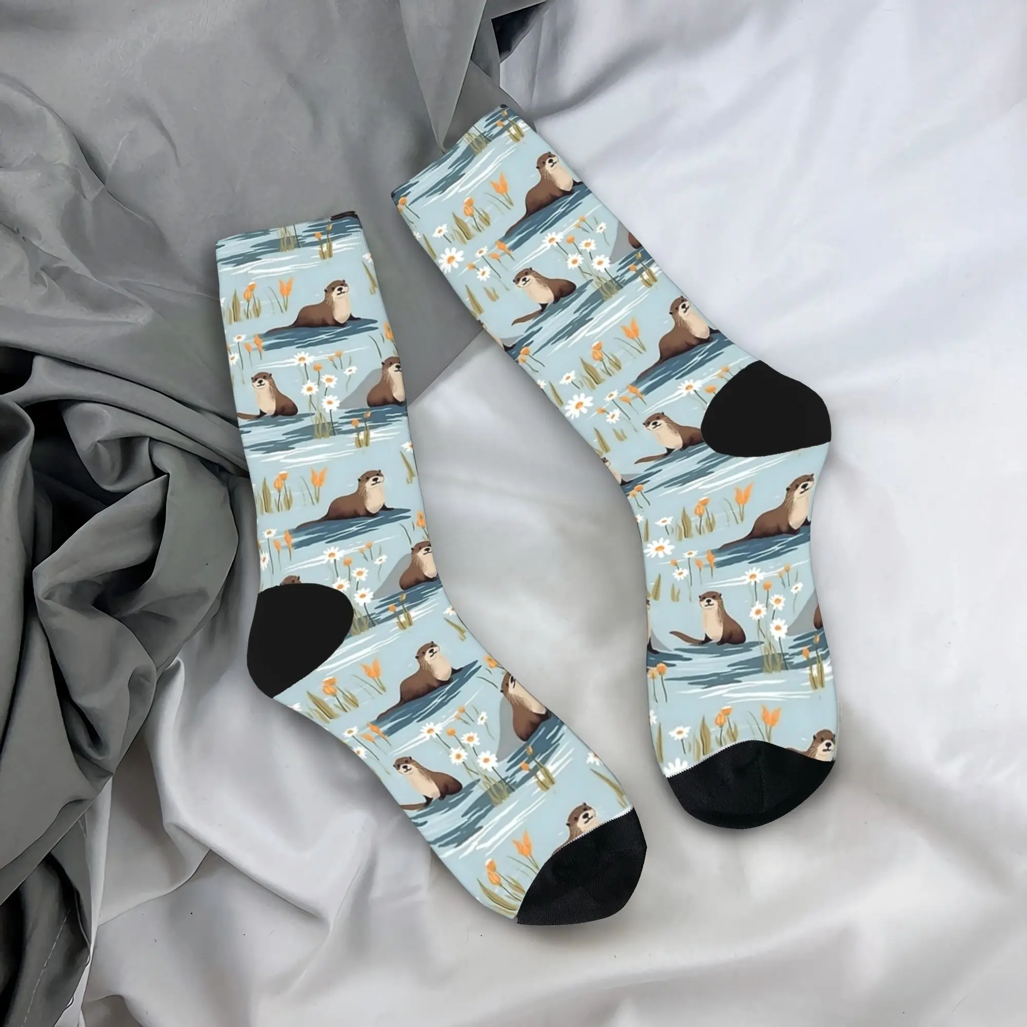 Calzini da basket traspiranti con motivo a fiori di lontra marina unisex dal design pazzo caldo invernale