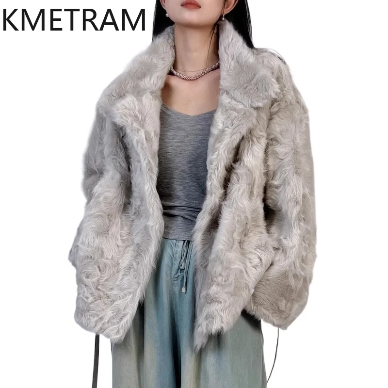 

KMETRAM Natural Sheepskin with Wool Attached Coat Stand Collar Short Real Fur Jacket Woman Clothing Winter New in Coats шуба