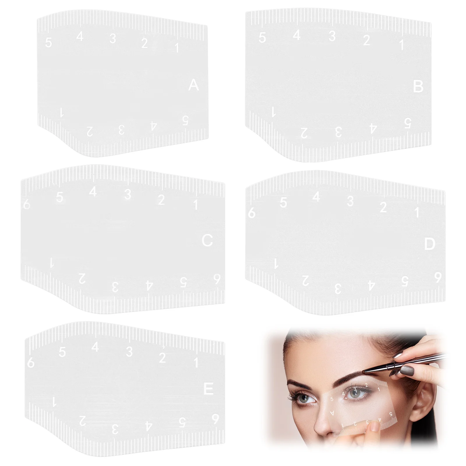 5Pcs Eyebrow Stencil Ruler Microblading Mapping Tool Reusable PMU Tattoo Positioning Precise Shaping Kit for Makeup Beginners