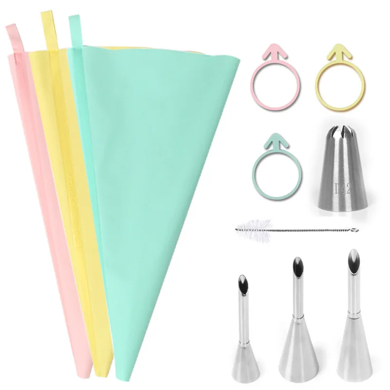 DIY Reusable Puff Cake Icing Piping Tip Silicone Pastry Bag Cream Cupcake Butter Tube Nozzle Decor Baking Bags Kitchen Tools