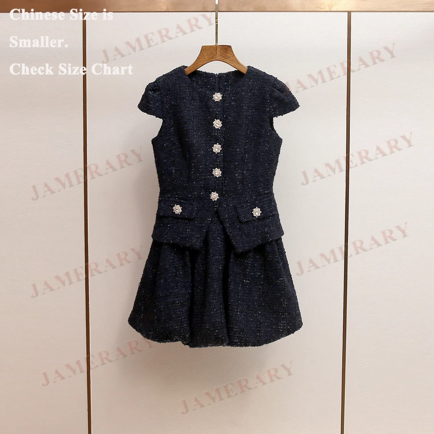 

Качественные весенне-осенние искусственные короткие твидовые платья из двух частей, женские однобортные роскошные вечерние платья с бусинами и бриллиантами, бренд