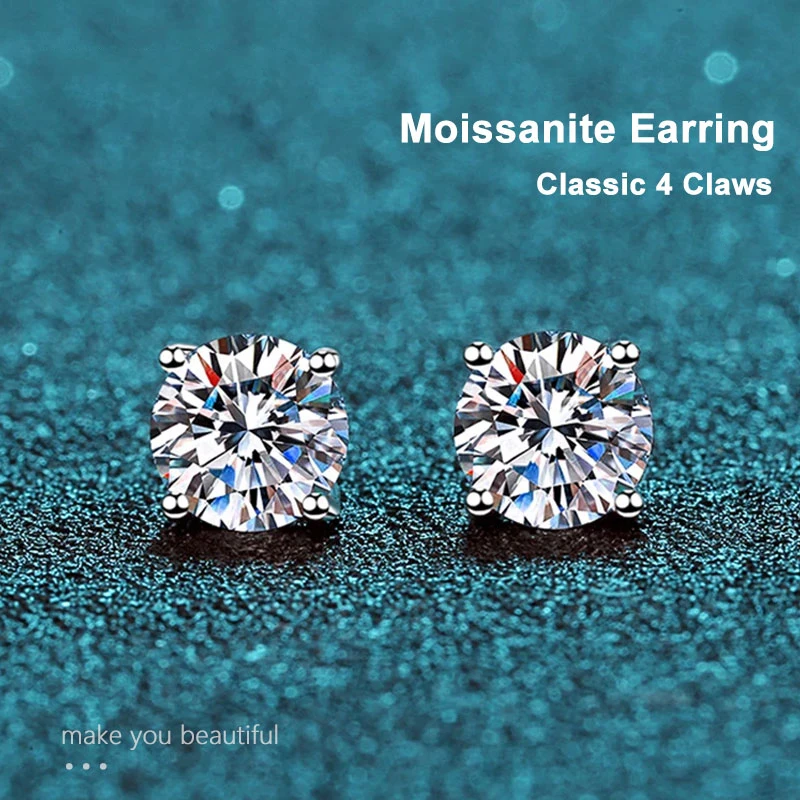 

SHSTONE 0.5ct 1ct 2.0ct D VVS1 Moissanite Earrings for Women Lab Grown Diamond Ear Studs 925 Sterling Silver Fine Jewelry Gift