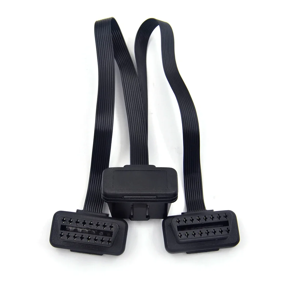 30CM OBDII Extension Dual Connector Y Splitter OBD2 16PIN Male to Female Connection Flat+Thin as Noodle ELM327 image 4