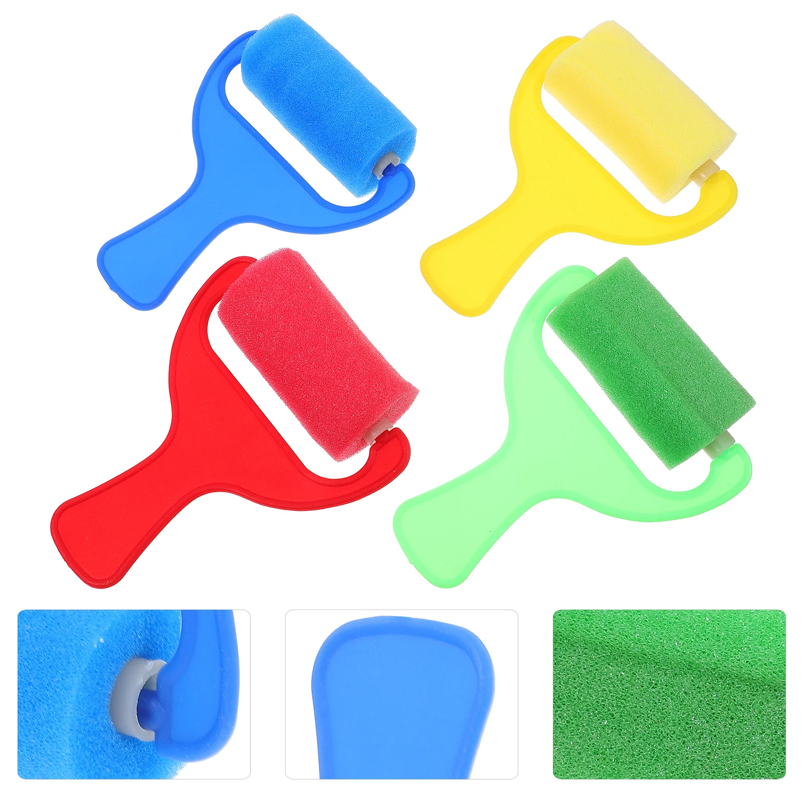 4Pcs Wide Handle Sponge Roller Painting Brushes Portable Kids Drawing Tools Paint Roller Set for Acrylic Watercolor DIY Art