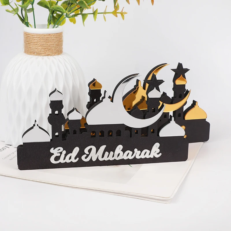 

Ramadan Kareem Wooden Table Ornament Acrylic Eid Mubarak Moon Star Castle Office Desktop Decoration Islamic Muslim Party Supplie