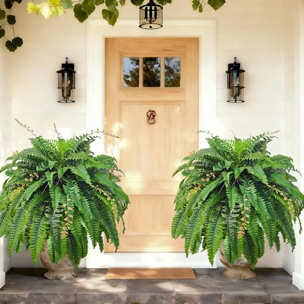 48-Inch Artificial Boston Ferns with 88 Blades, UV-Resistant for Outdoor and Indoor Use, Weatherproof for Garden and Patio Decor