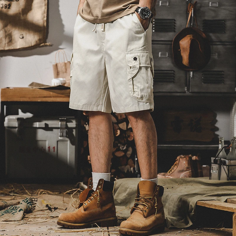 

Американская рабочая одежда в стиле ретро, мужские летние новые трендовые свободные повседневные брюки большого размера с пятью точками, мужские дышащие хлопковые брюки