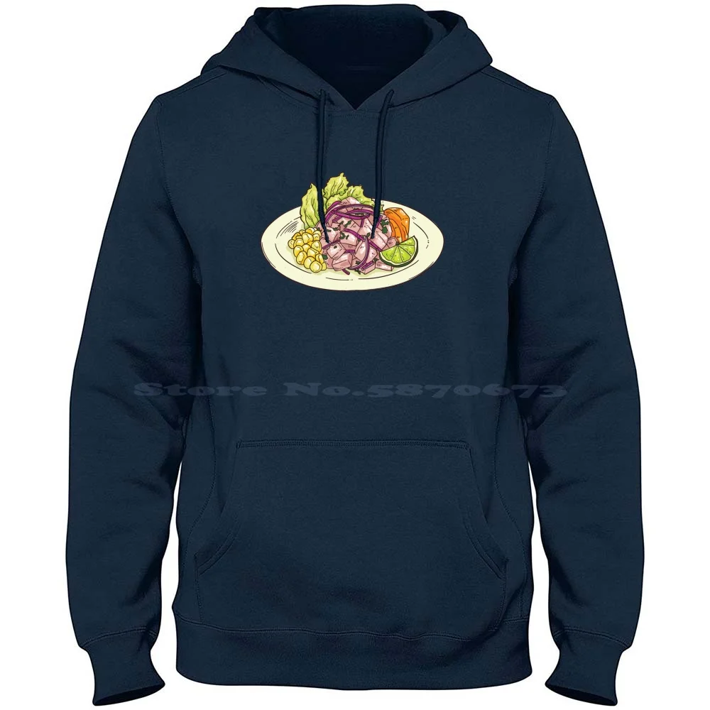 Ceviche-South American Seafood Dish 100% Cotton Hoodie T Shirt Niftytrinket Watercolor Hand Drawn Sketch Foodie Ceviche Cebiche