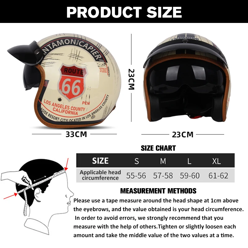 uchoose 3/4 retro helmet, motorcycle opening Vintage Motorcycle Helmet for Men & Women, Classic Retro Open Face Design