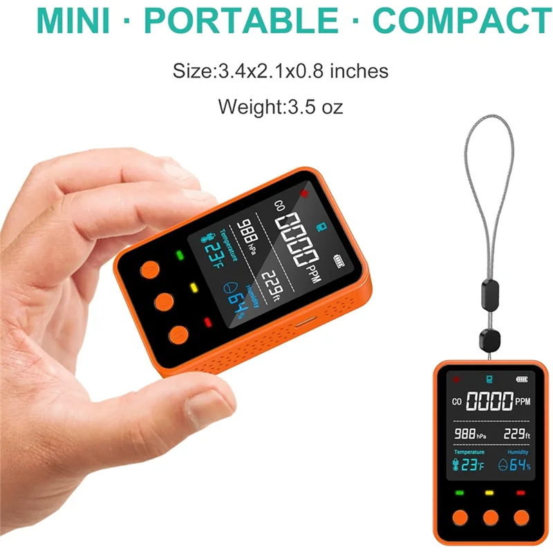 【Exclusive-Deal!】5 In 1 Portable Carbon Monoxide Detector For Travel With Integrated Mini CO Meter, Altitude, Temperature& Humid