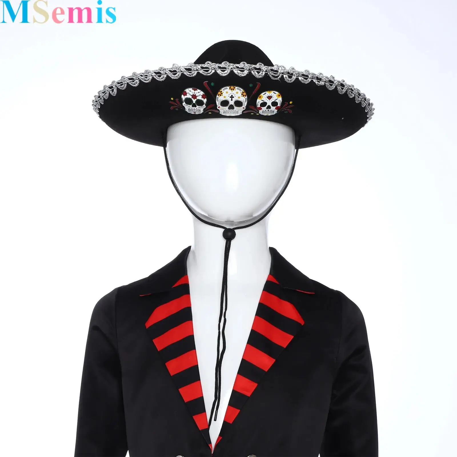 

Vintage Mexican Party Hat Classic Skull Pattern Wide Brim Hat Costume Accessories for Adult Kids Halloween Carnival Cosplay Prop