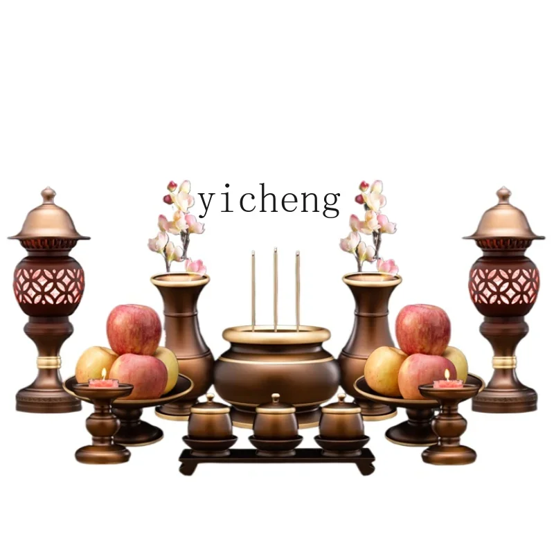 XL Fruit Plate Copper Buddha Utensils Full Set Incense Burner for Xianjia Items for Buddha Worship